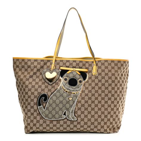 gucci guccioli pug oliver|GUCCI GG Monogram Patent Oliver Pug Tote Yellow Beige .